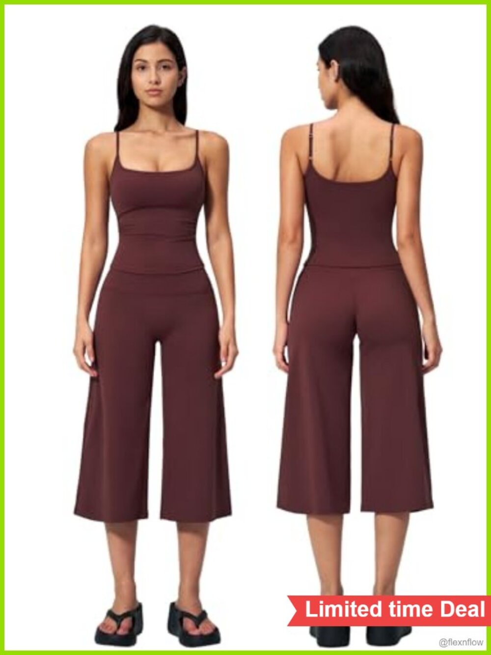 Womens Two Piece Workout Set Spaghetti Strap Crop Top & Wide Leg Capri Pants